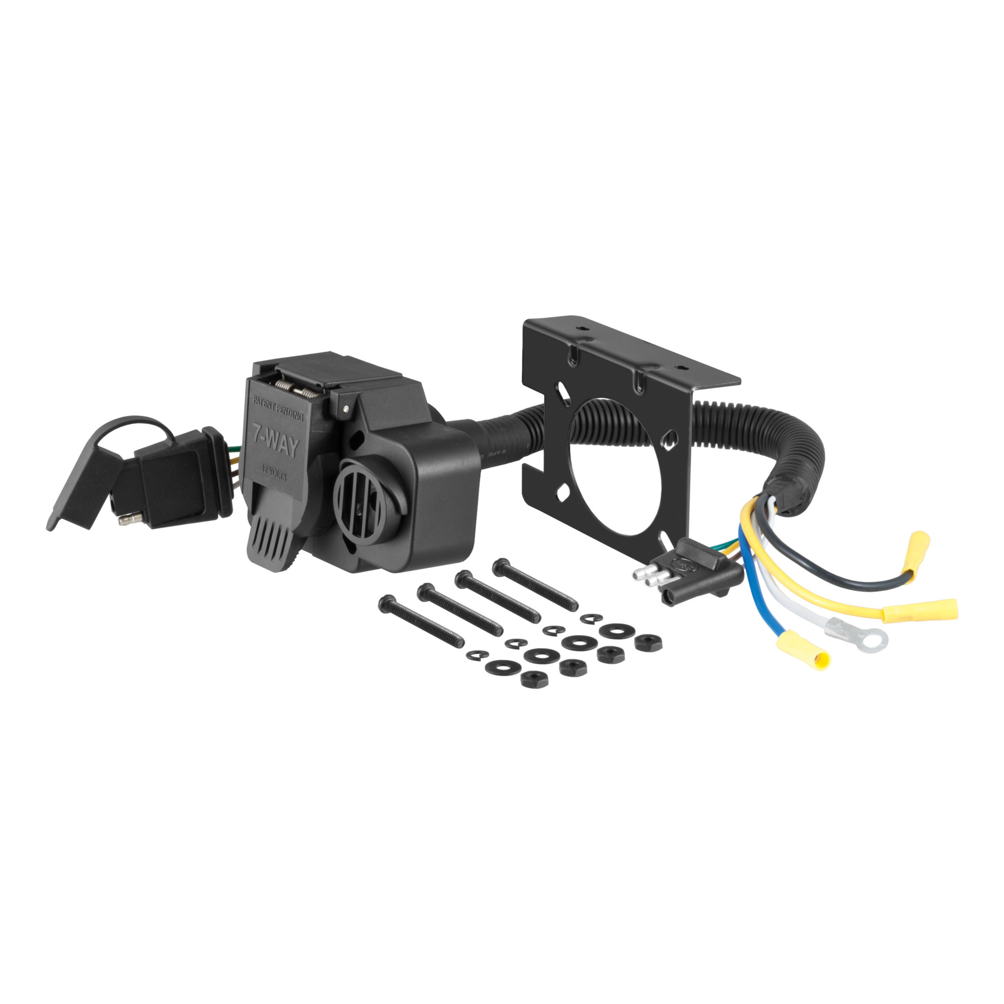Curt Manufacturing Dual-Output Trailer Wiring Adapter — 4-Way Flat to 7-Way RV Blade, Backup Alarm, Model# 57102